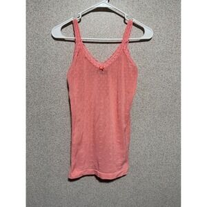 Express Coral Pink Pointelle Lace Trim Camisole Tank Top Swiss Dot Womens M/L